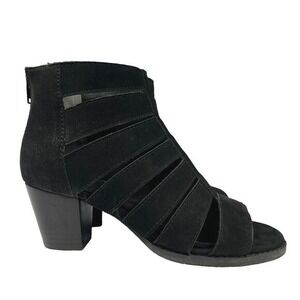 Vionic Harlow Black Ankle Booties Open Toe Block Heel Y2K Boho Retro Womens 6